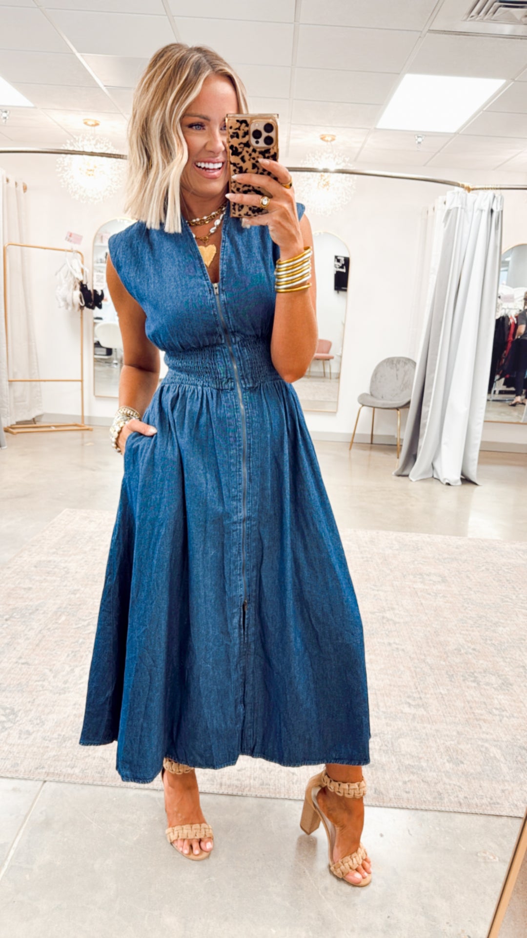 Knox Denim Midi Dress-Dark Wash