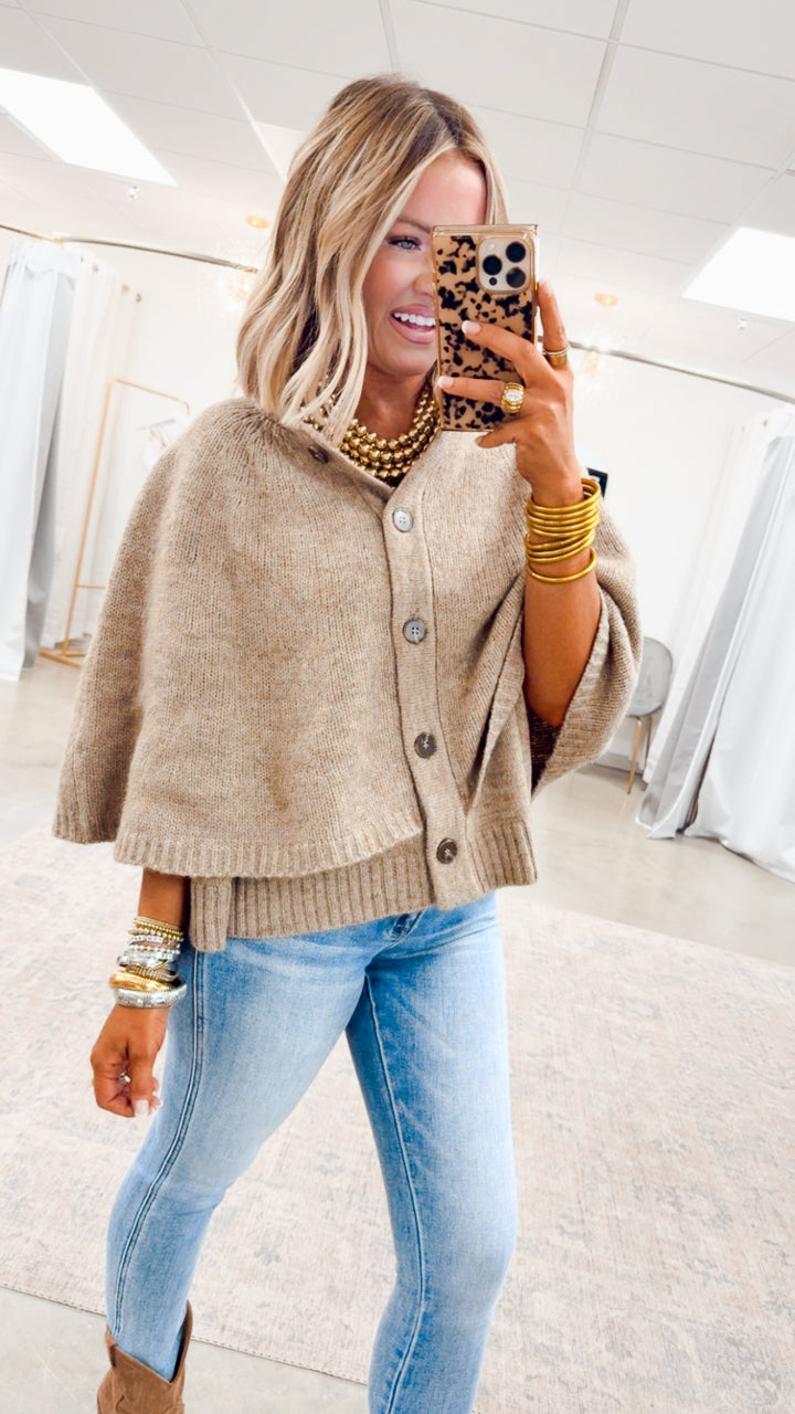 Sweater Cape Cardigan-Taupe