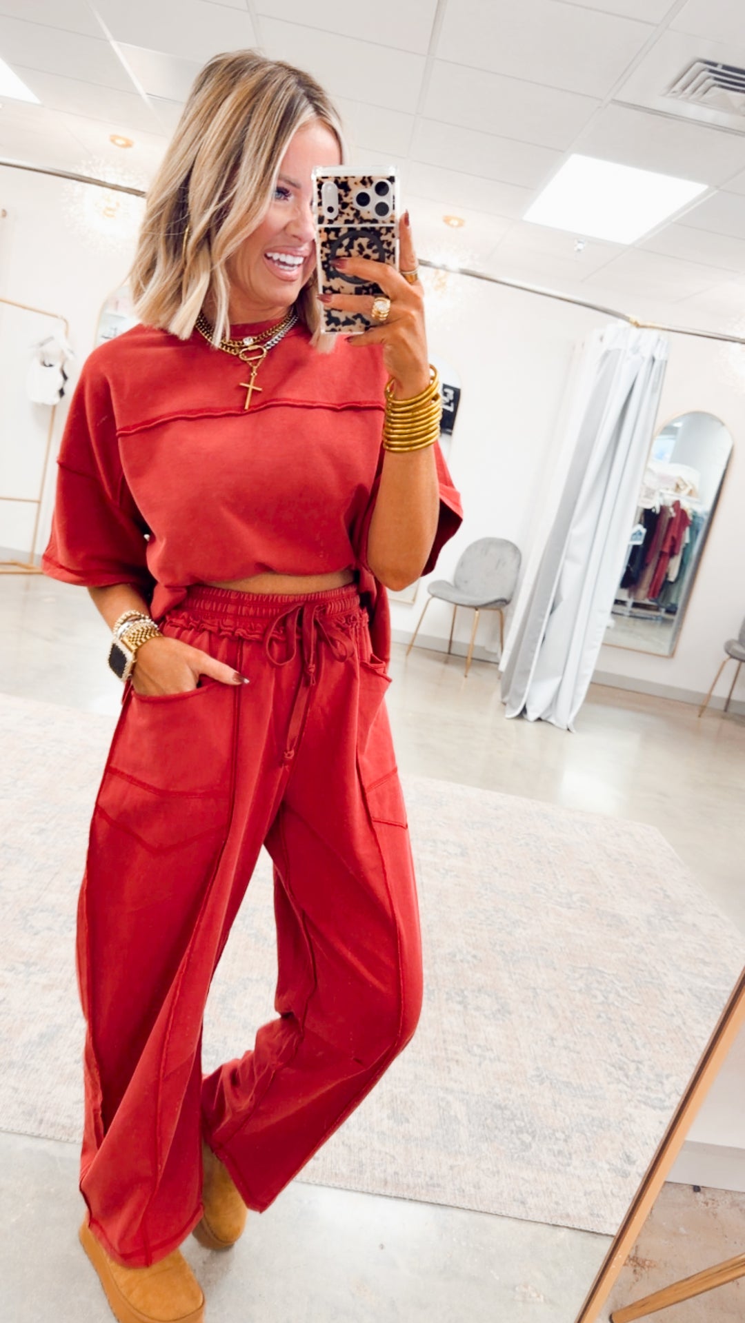 The Retreat Barrel Pants Set-Wine