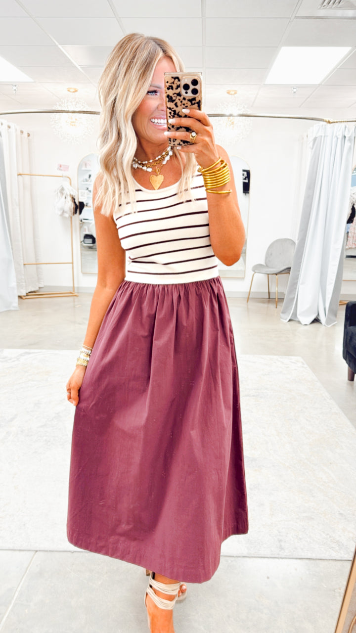 Weston Midi Dress-Wine Stripe