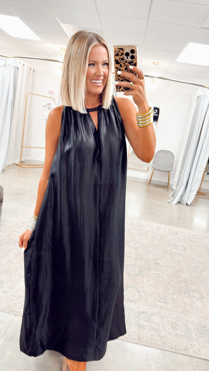 Halter Tie Back Dress-Black