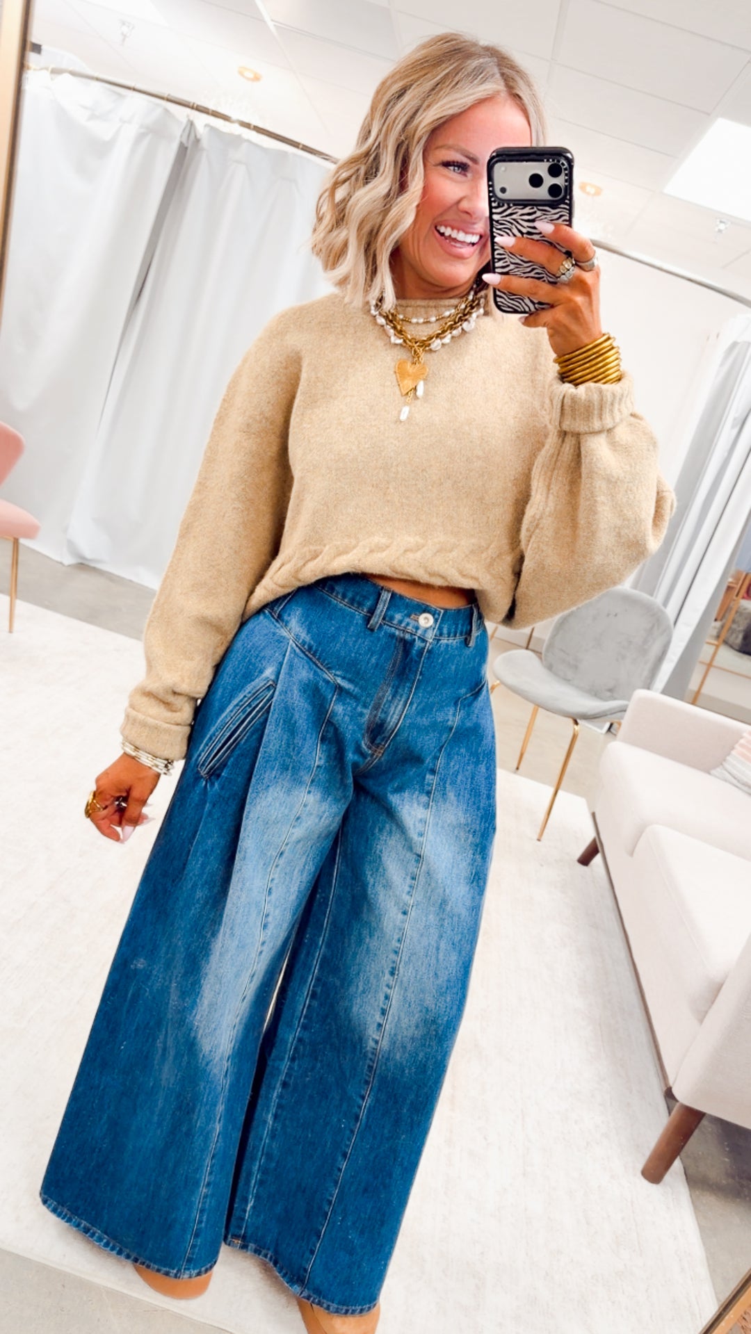 The Beckham Pleated Wide Leg Jean-Denim