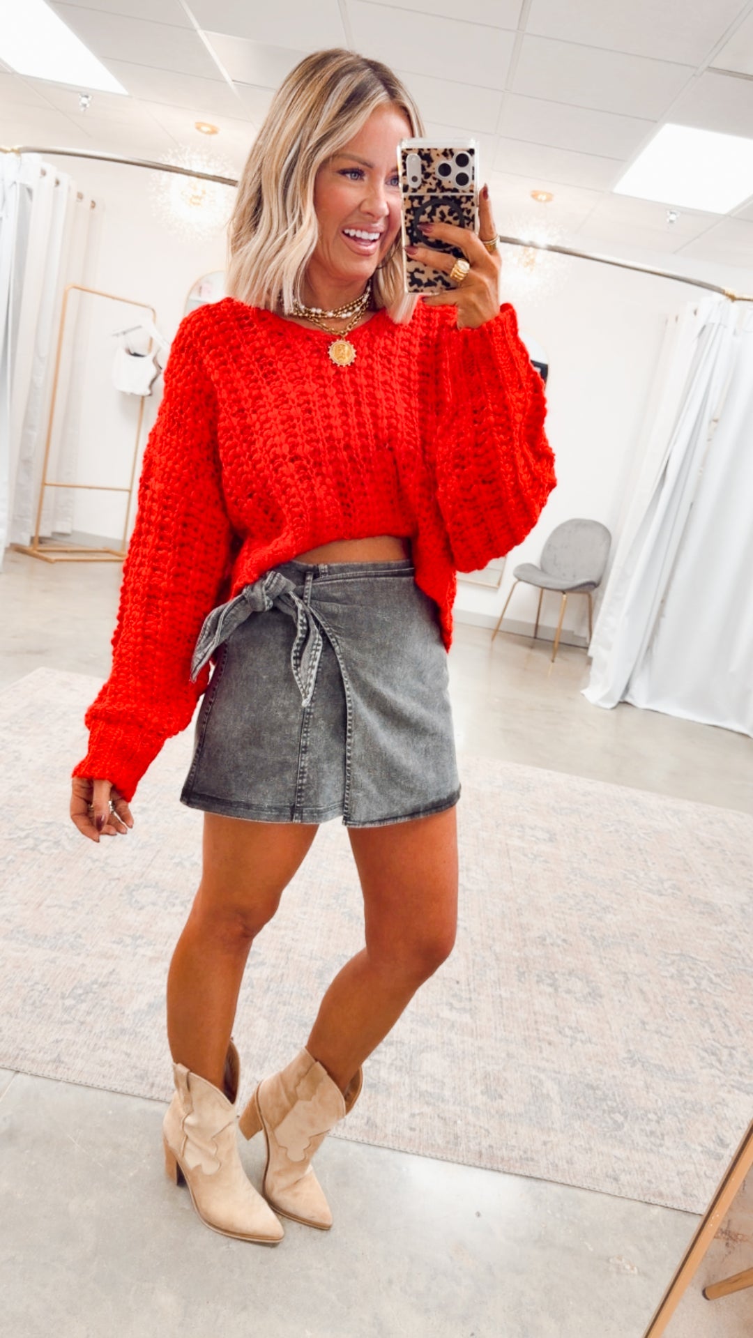 Poppy Cropped Sweater-Red