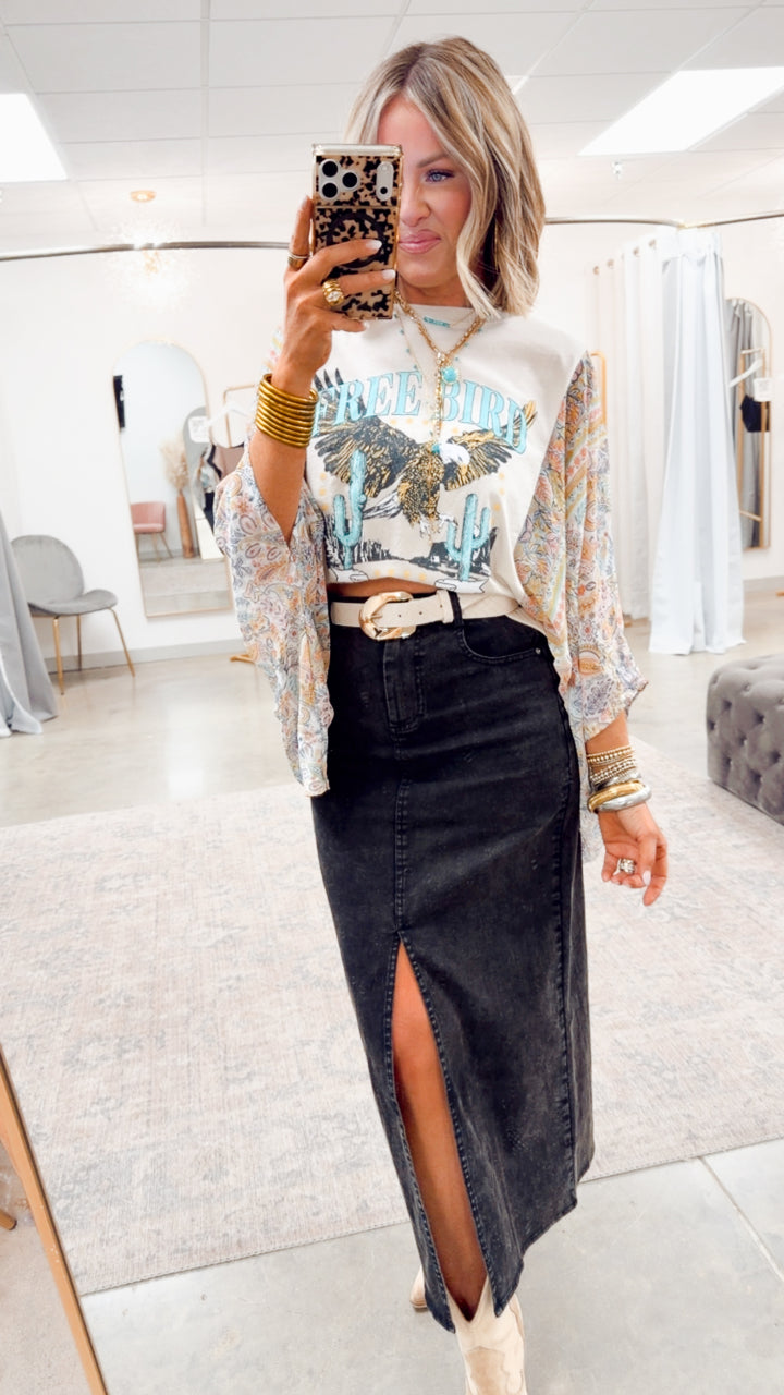 Free Bird Scarf Print Kantha Top-Bone