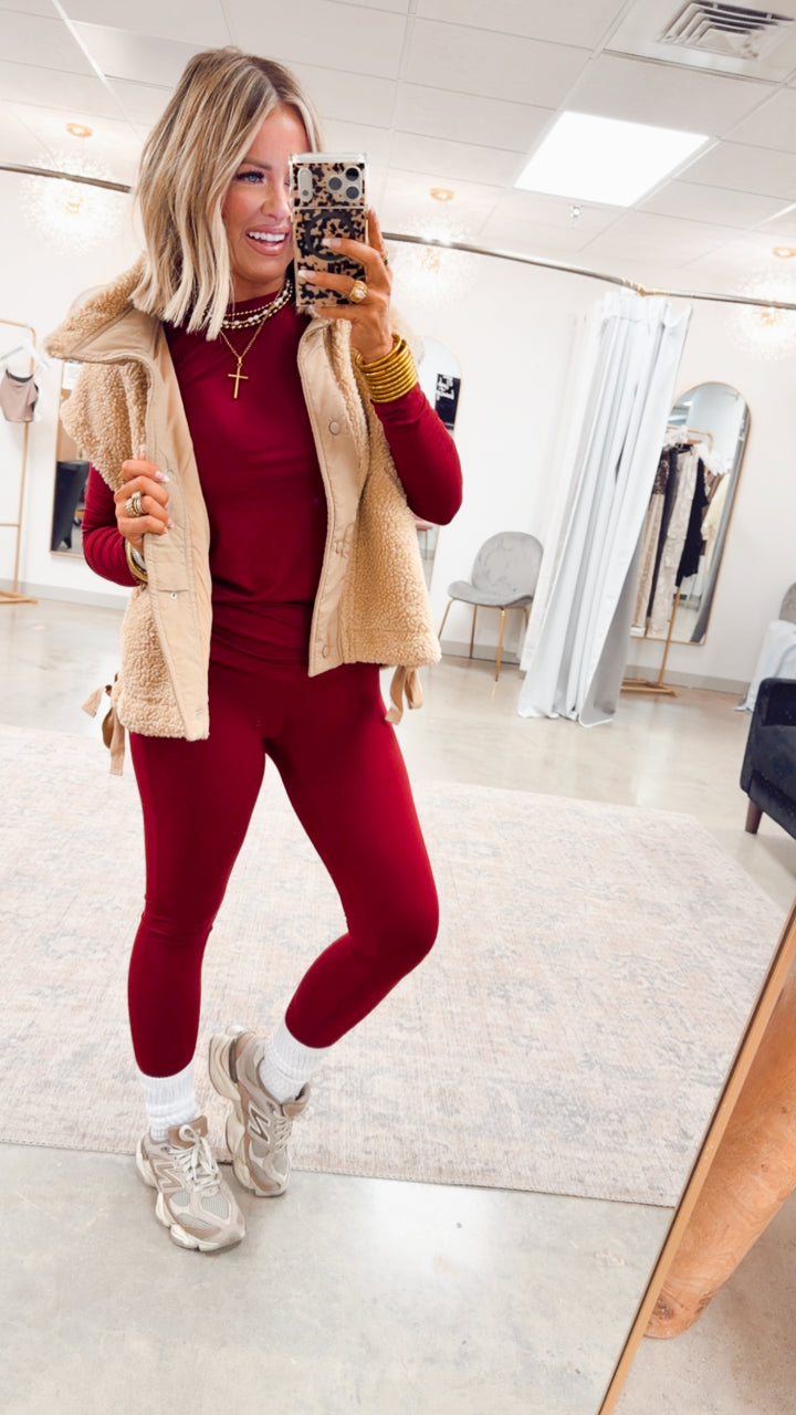 Laken Round Neck Top-Dark Burgundy