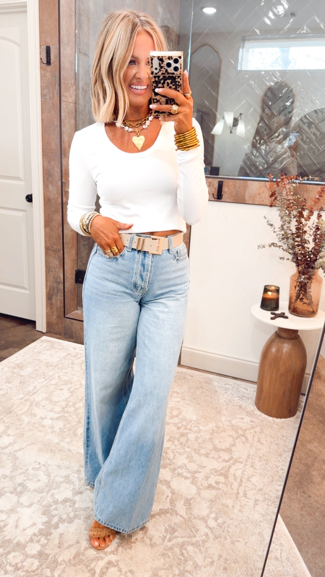 Classic Long Sleeve Scoop Neck Top-White