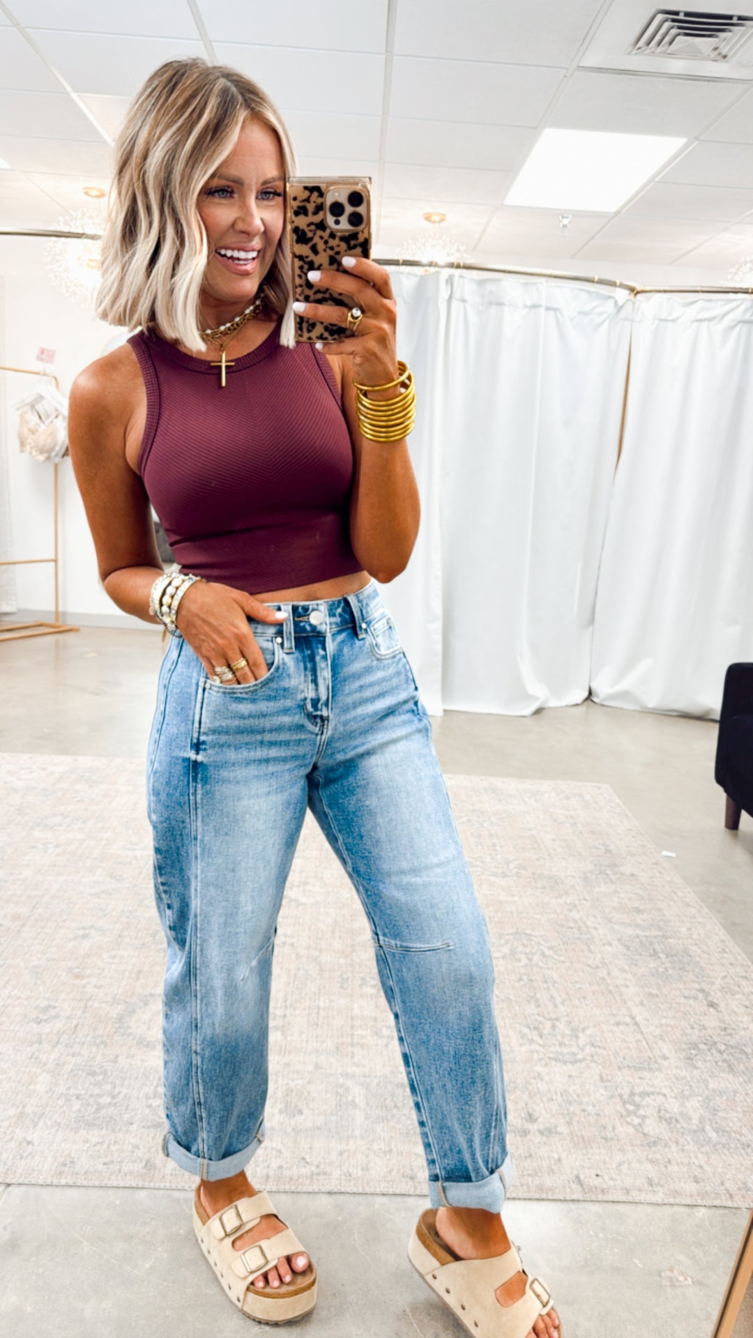 Basic Highneck Crop Top-Maroon
