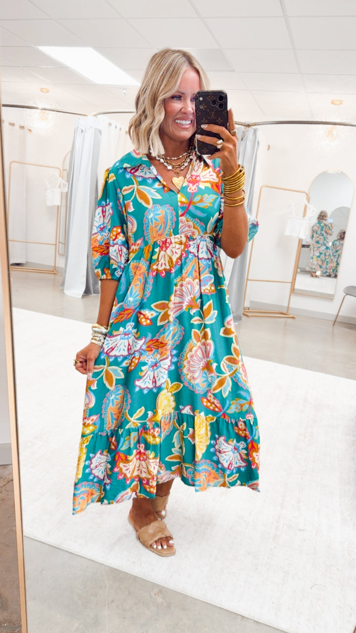 The Vespera Paisley Midi Dress