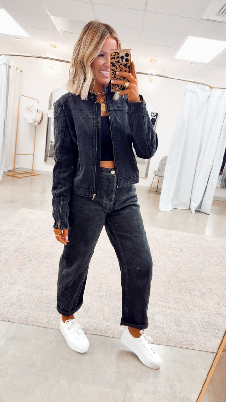 Distressed Biker Jacket-Black