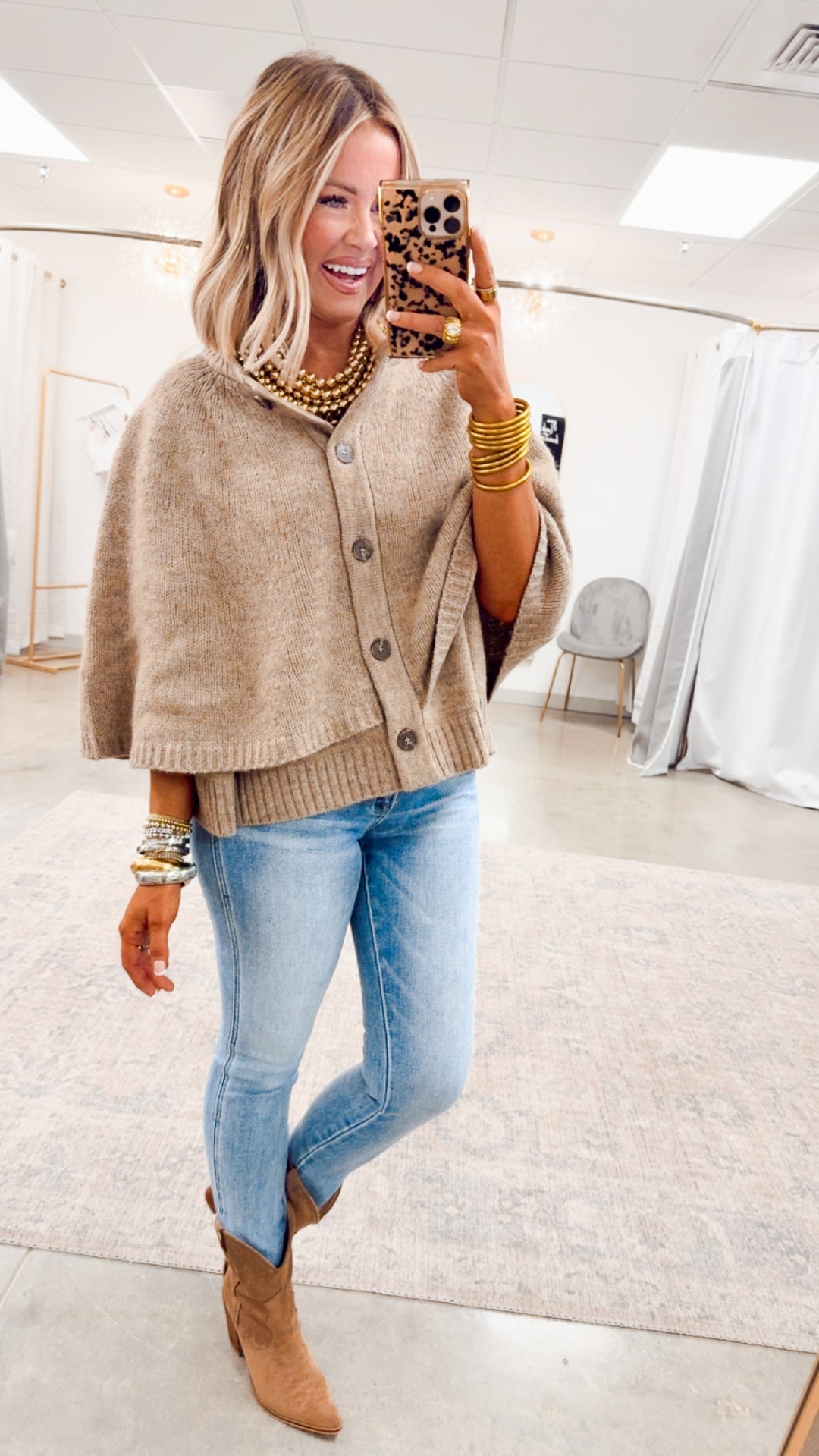 Sweater Cape Cardigan-Taupe