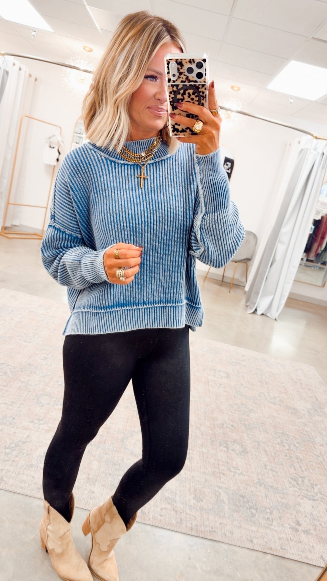 Breezy Cropped Sweater-Classic Blue