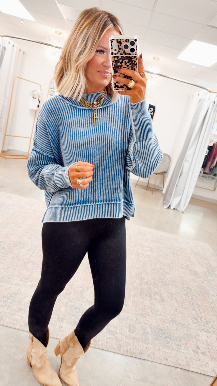 Breezy Cropped Sweater-Classic Blue