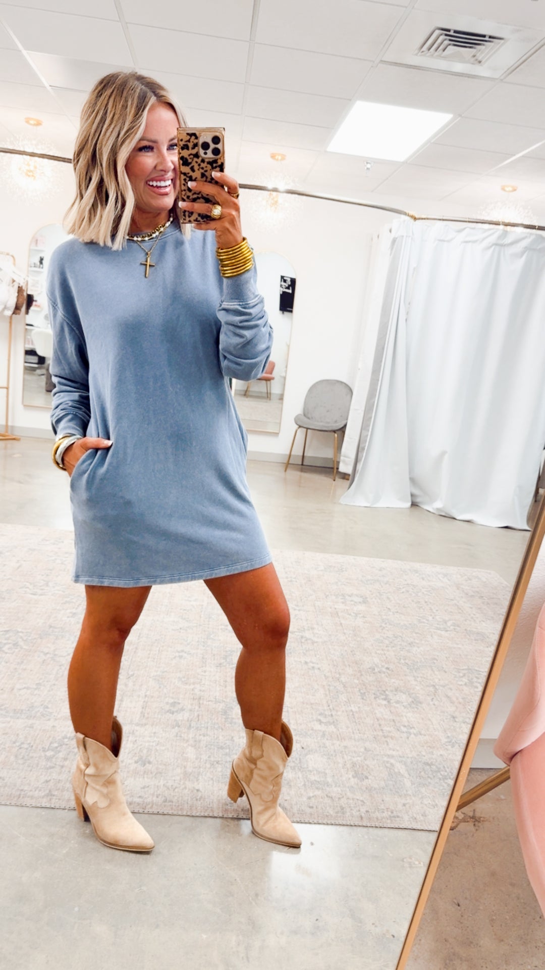 Mila Sweatshirt Dress-Denim Blue