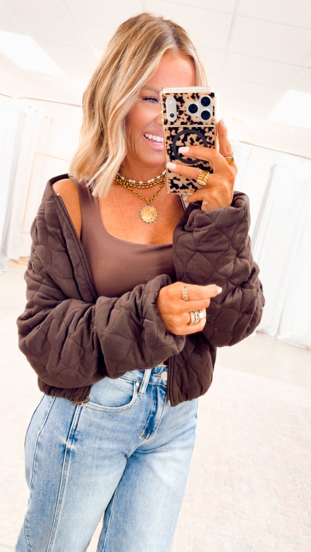 Naomi Quilted Bomber Jacket-Espresso