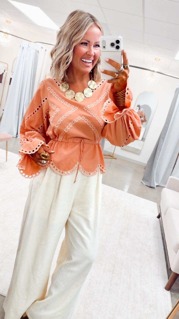 The Noelle Peplum Top-Apricot