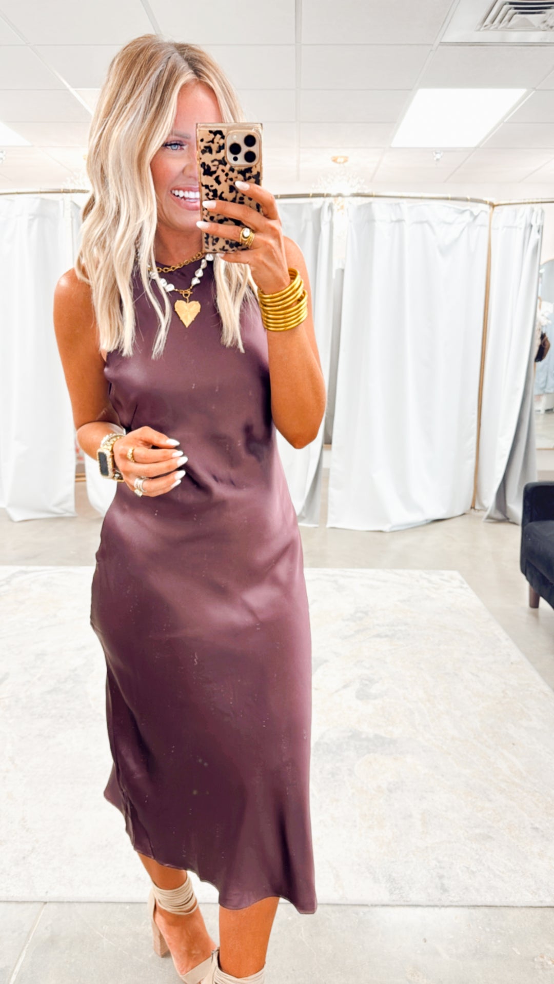 Satin Charm Midi Dress-Dark Cherry