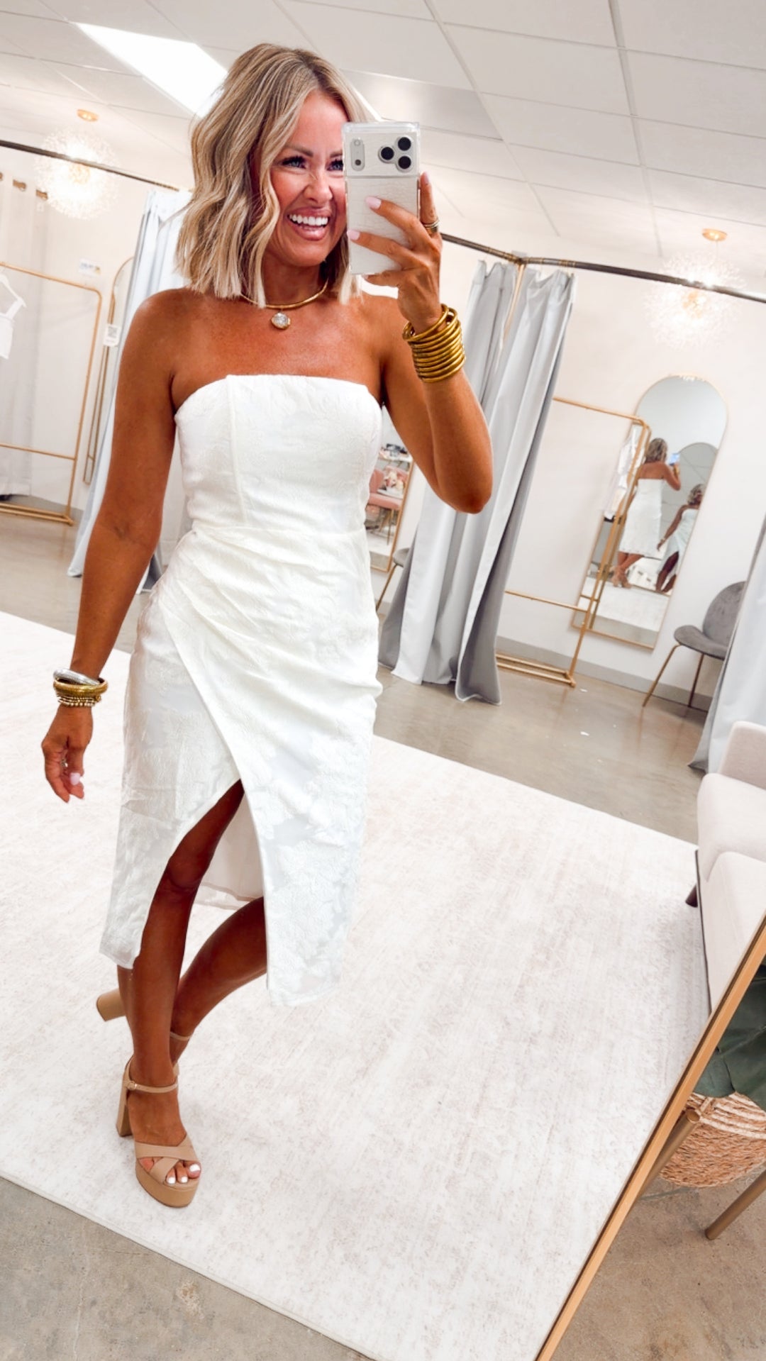 The Anniston Overlapped Midi Dress-Off White