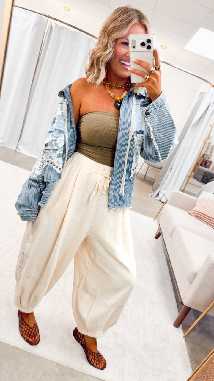 Capri Lantern Pants-Natural