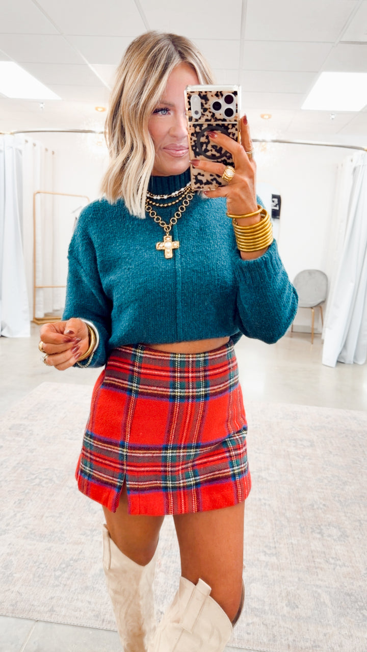 Merry Plaid Skort-Red