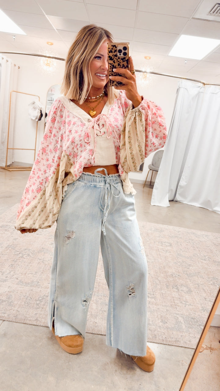 Gizelle Balloon Sleeve Blouse-Pink