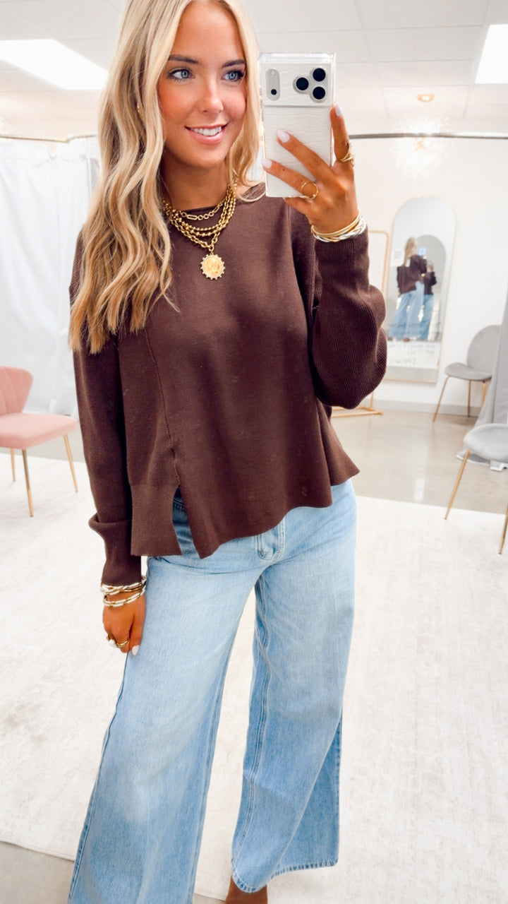 The Sinclair Point Hem Sweater-Brown
