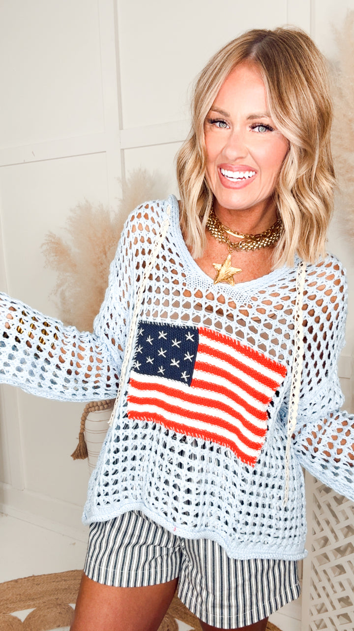 The All-American Sweater Top-Blue