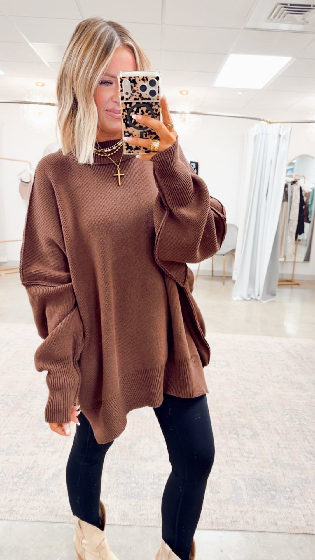Brown Chill Mock Neck Sweater