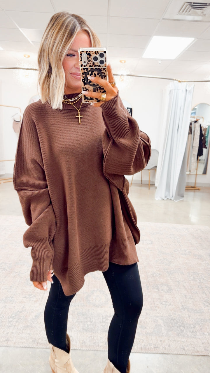 Brown Chill Mock Neck Sweater