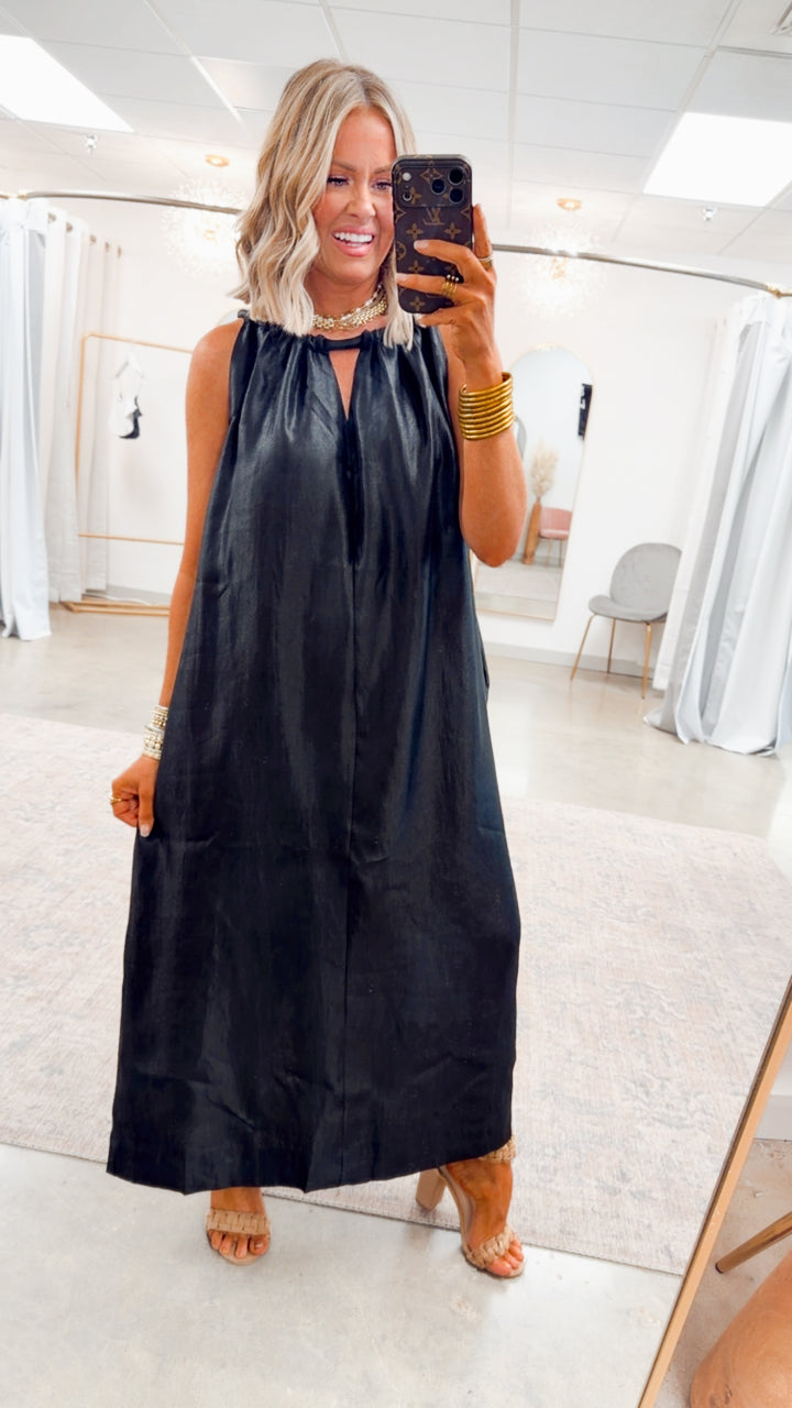 Halter Tie Back Dress-Black