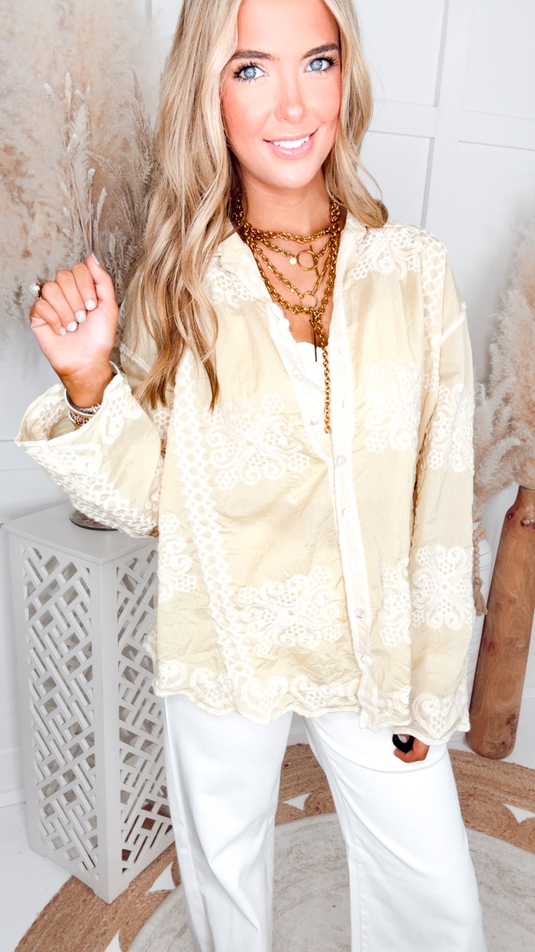 The Fernwood Embroidered Top-Yellow