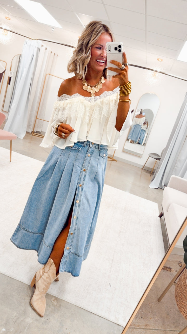 The Western Way Denim Maxi Skirt-Cloud Wash