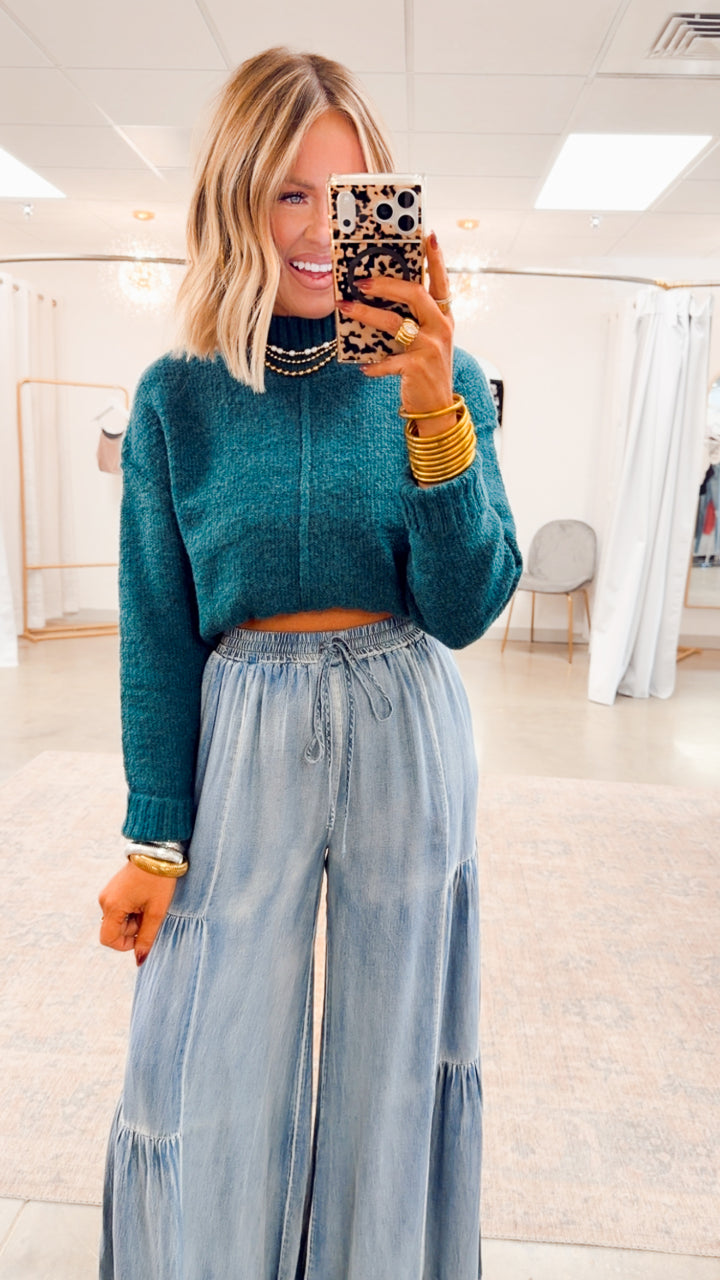 The Wintermere Mock Neck Sweater-Emerald