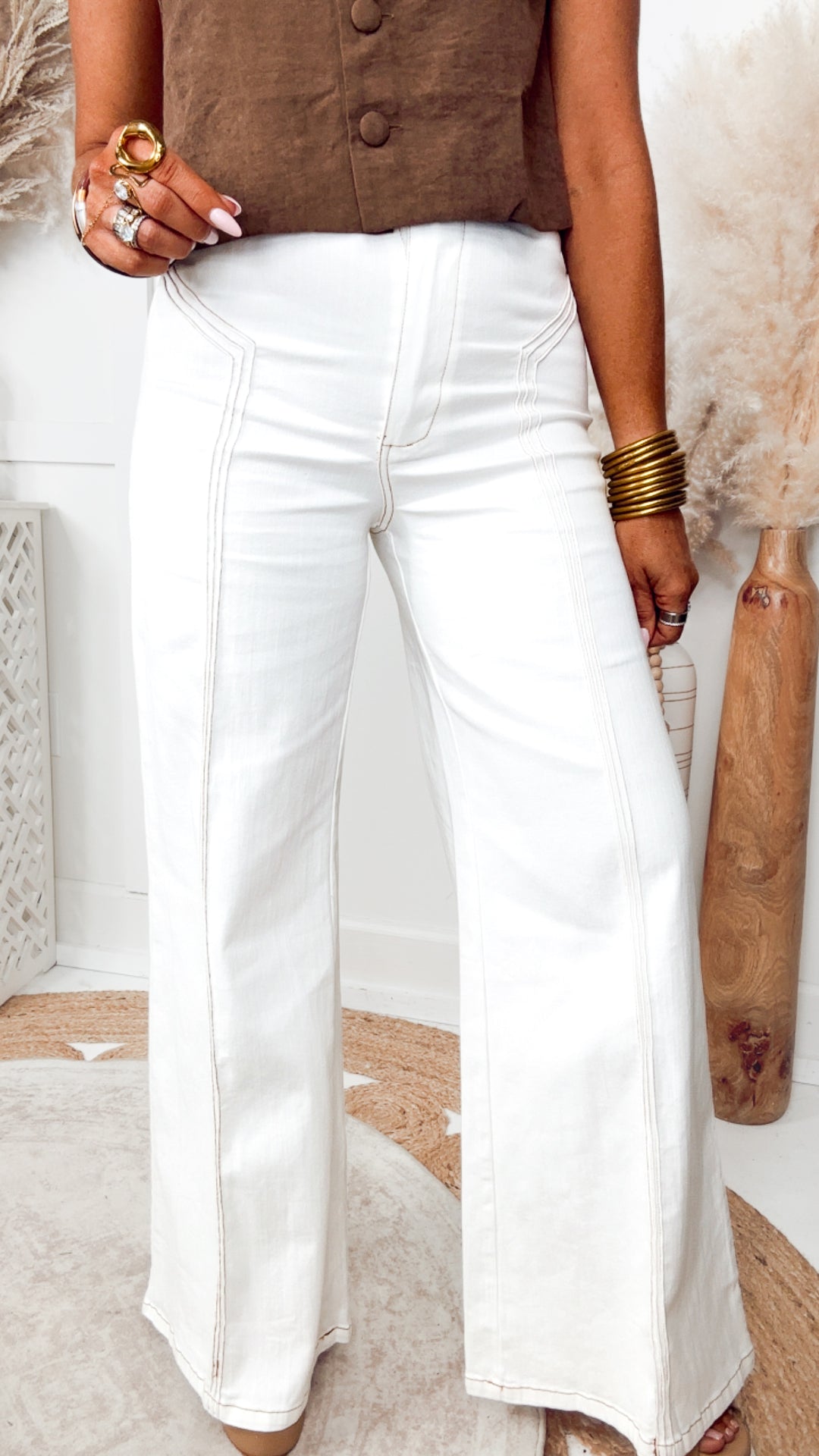 Katherine High Waisted Wide Leg Jean-Cream