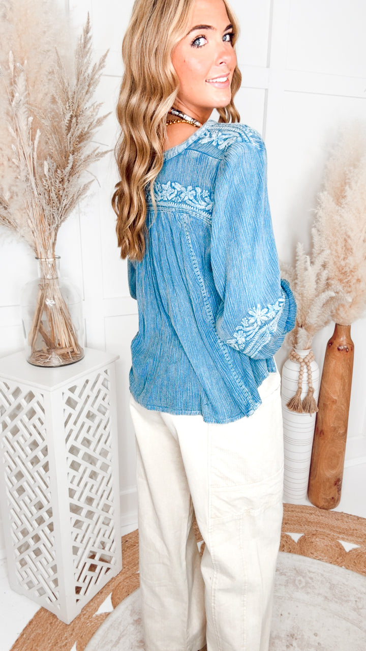 Florence Drift Top-Denim Blue