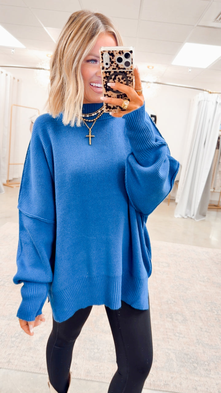 Classic Blue Chill Mock Neck Sweater
