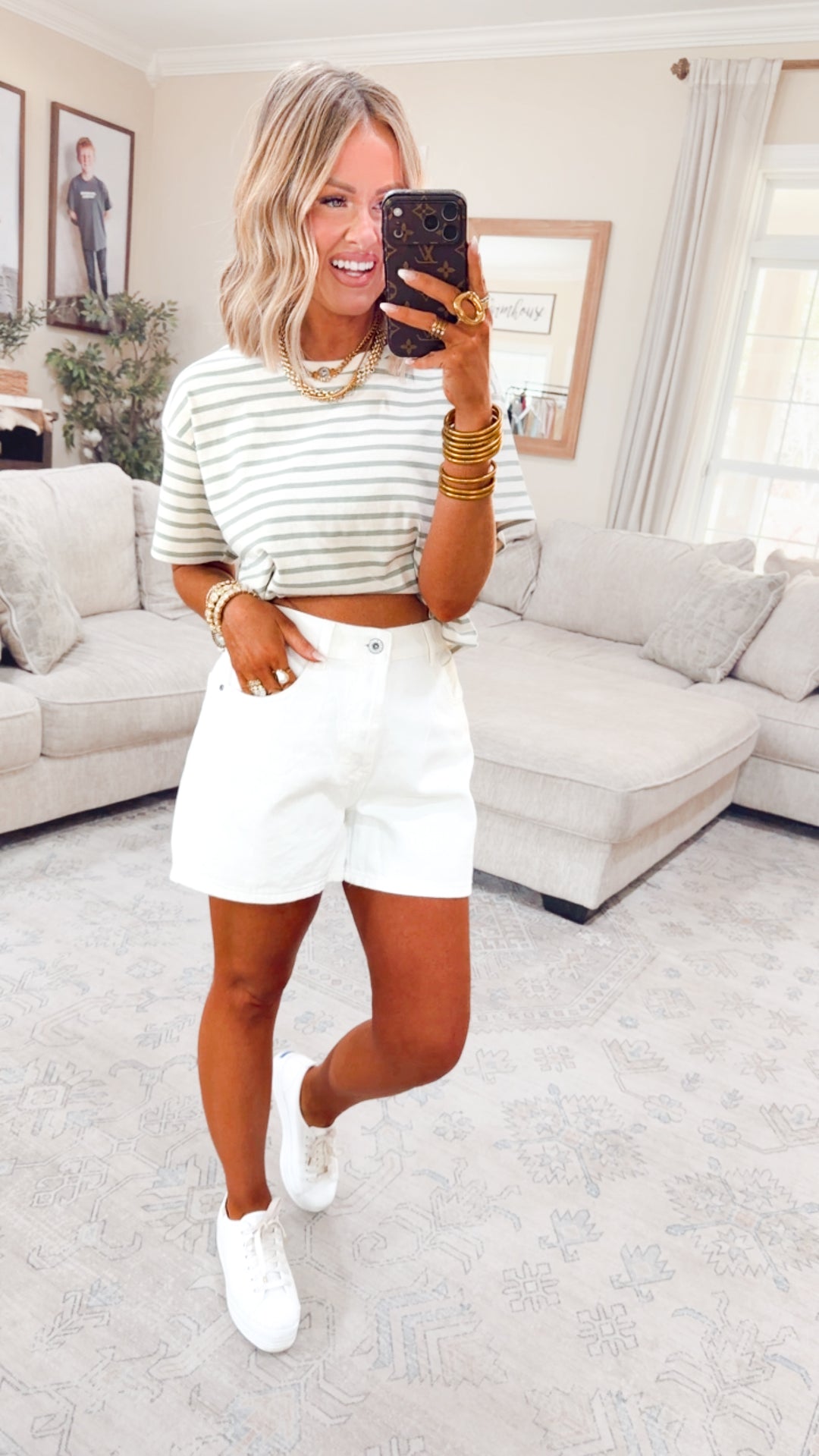 The Essential Cropped Stripe Tee-Sage Green