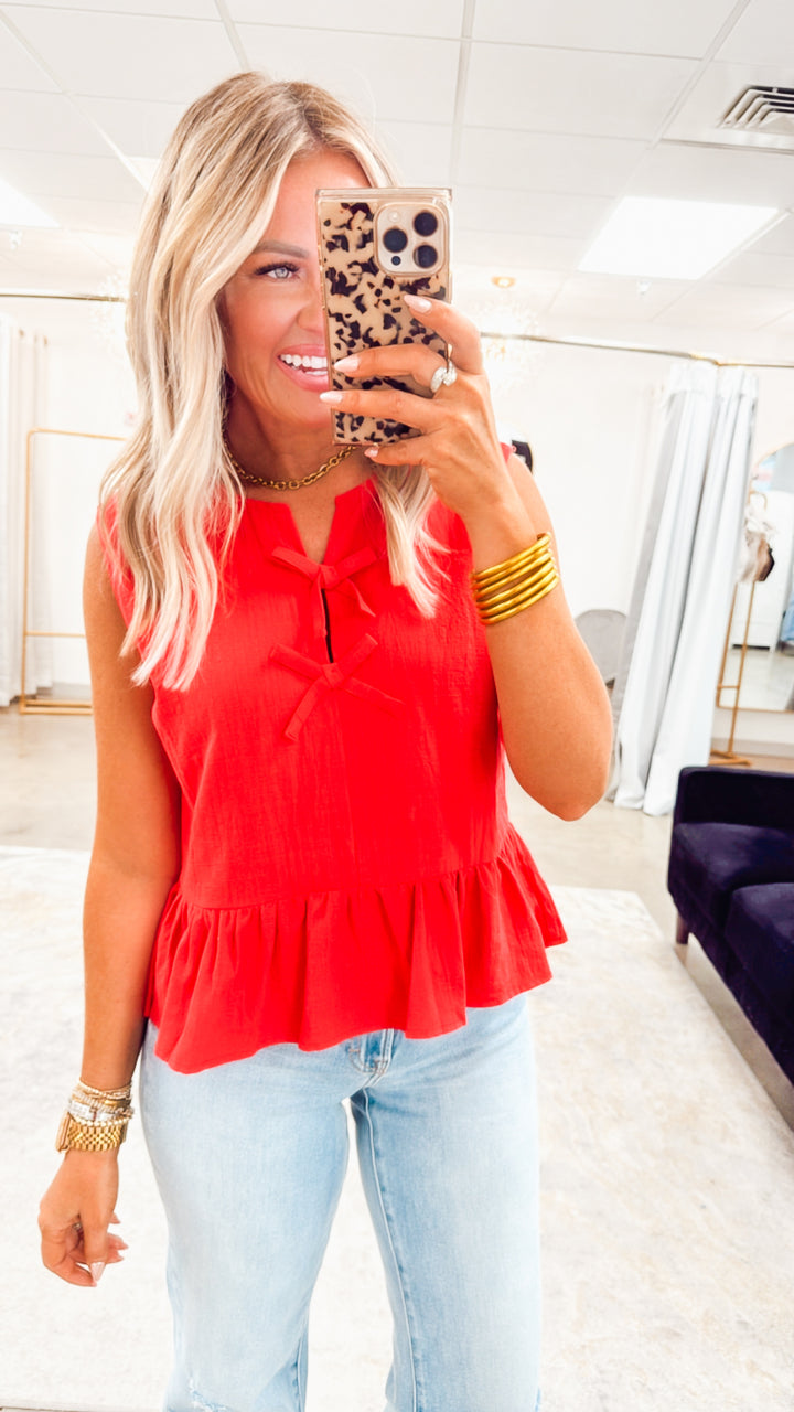 Bella Bow Peplum Top-Red