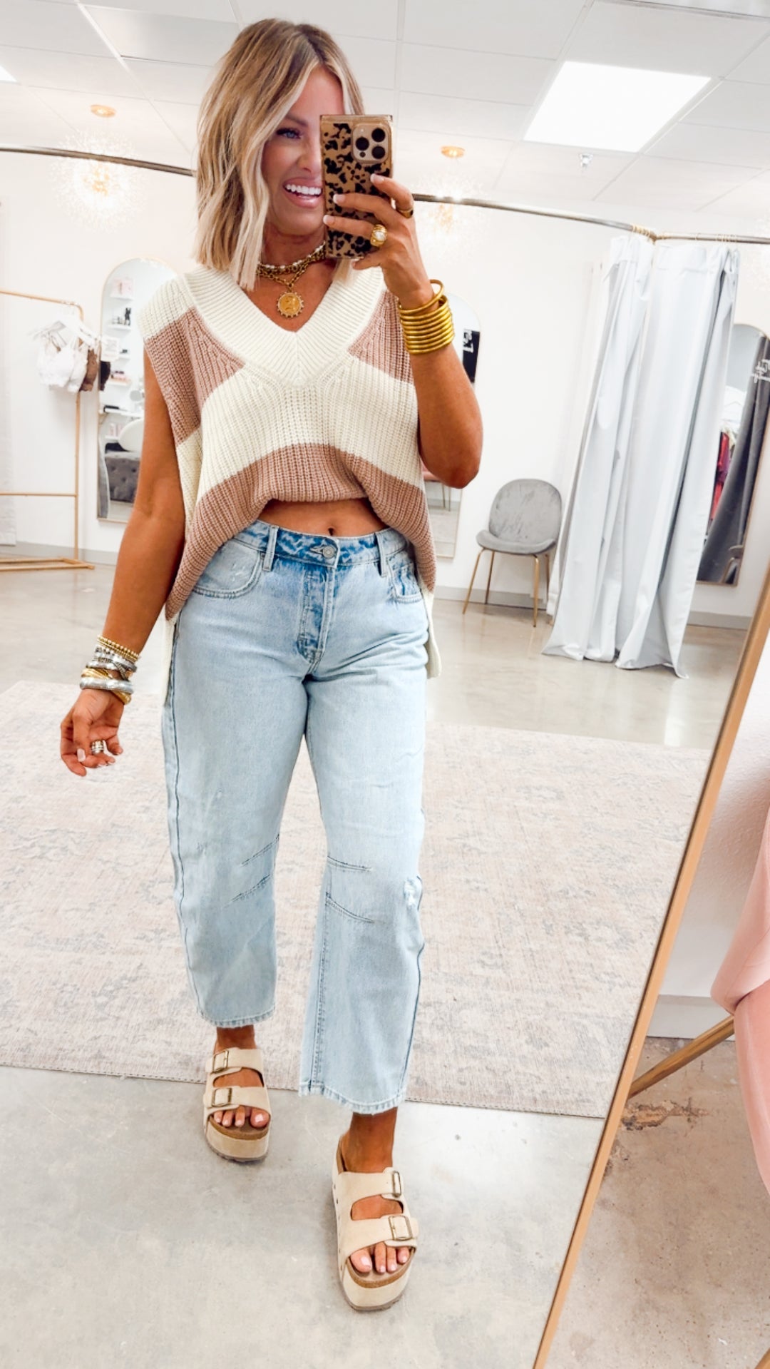 Gabby Sweater Vest-Cream/Taupe