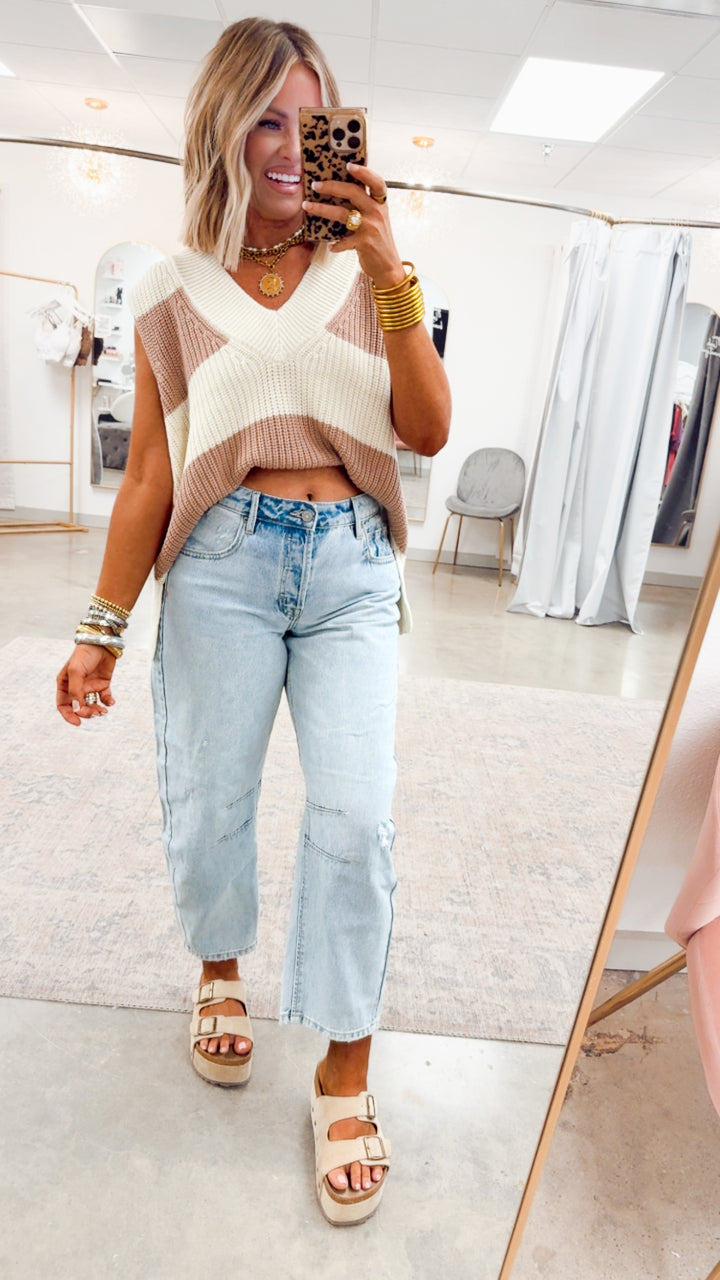 Gabby Sweater Vest-Cream/Taupe