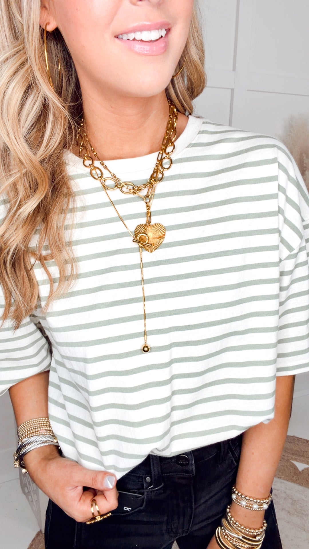 The Essential Stripe Tee-Sage Green