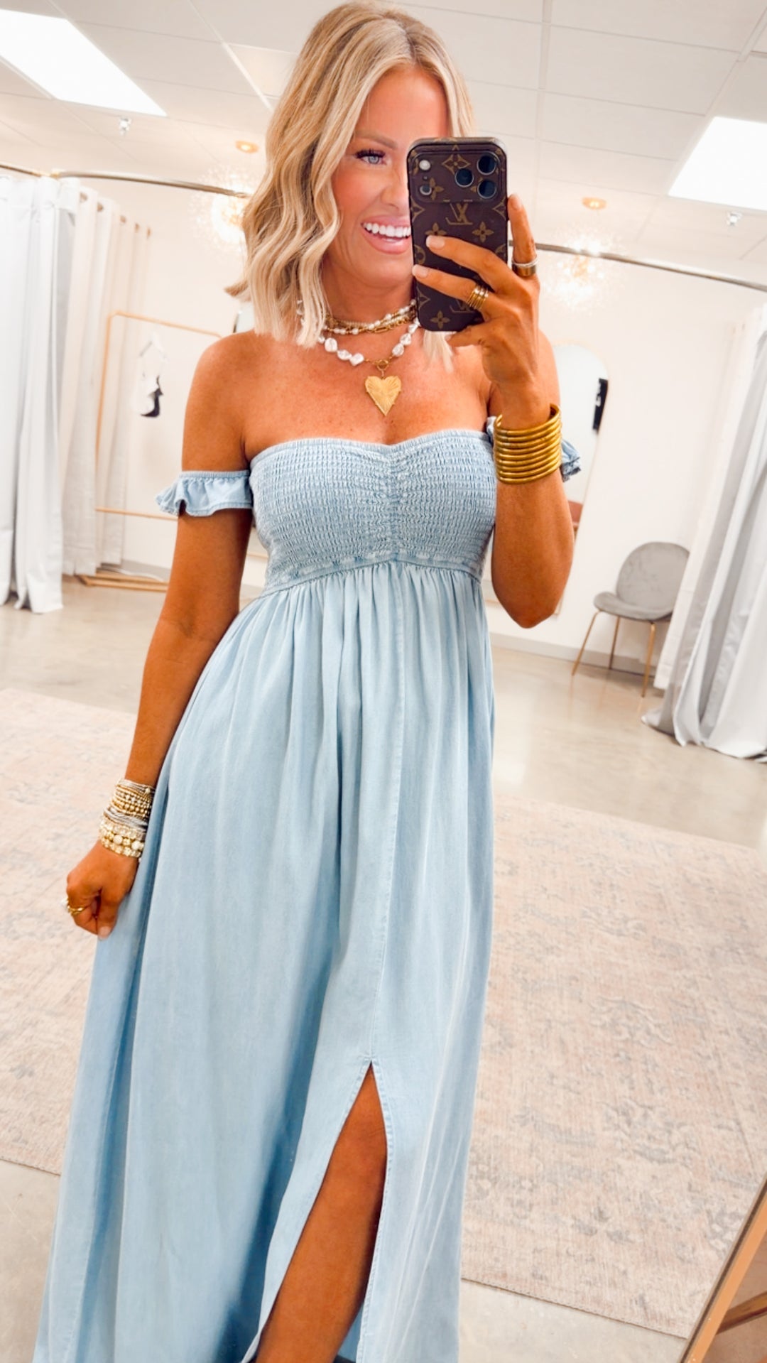 Seaside Blue Smocked Maxi