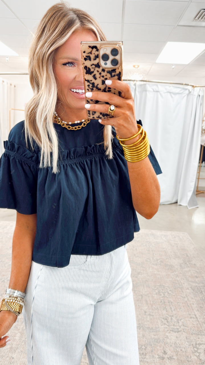 Camryn Cropped Blouse-Navy