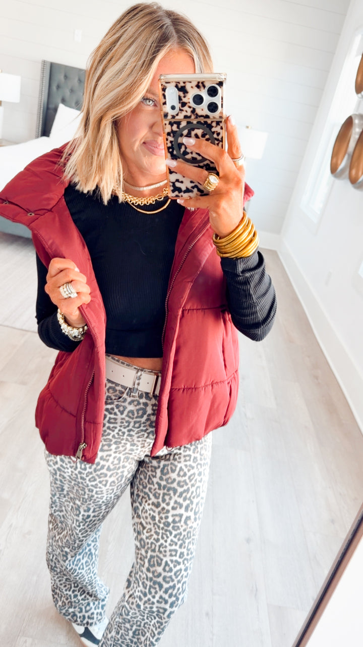 Summit Puffer Vest-Burgundy