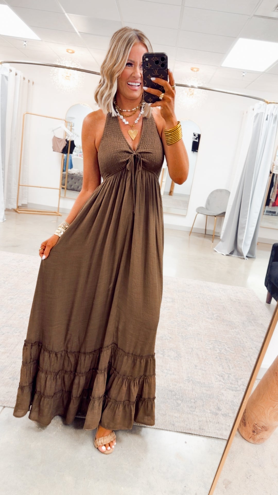 The Lila Halter Maxi Dress-Chocolate