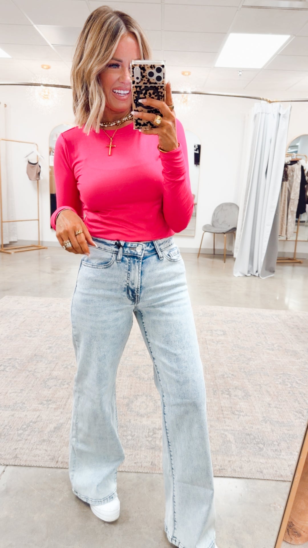 Laken Round Neck Top-Hot Pink