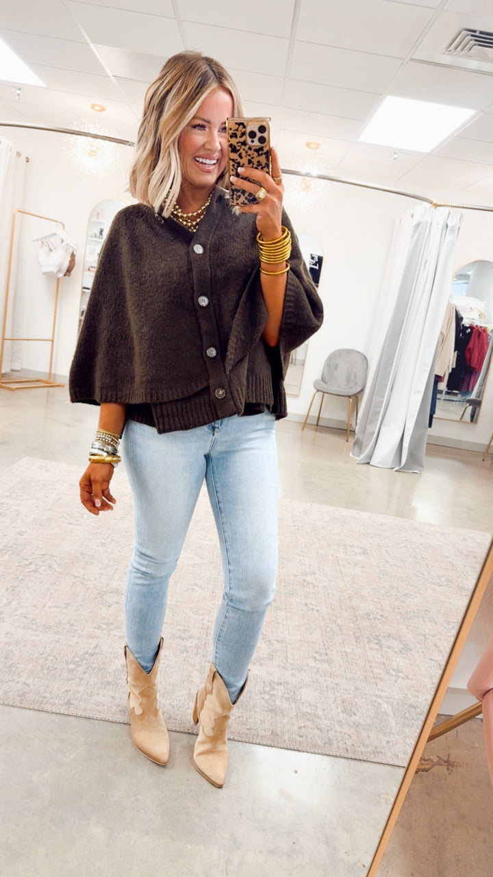 Sweater Cape Cardigan-Espresso