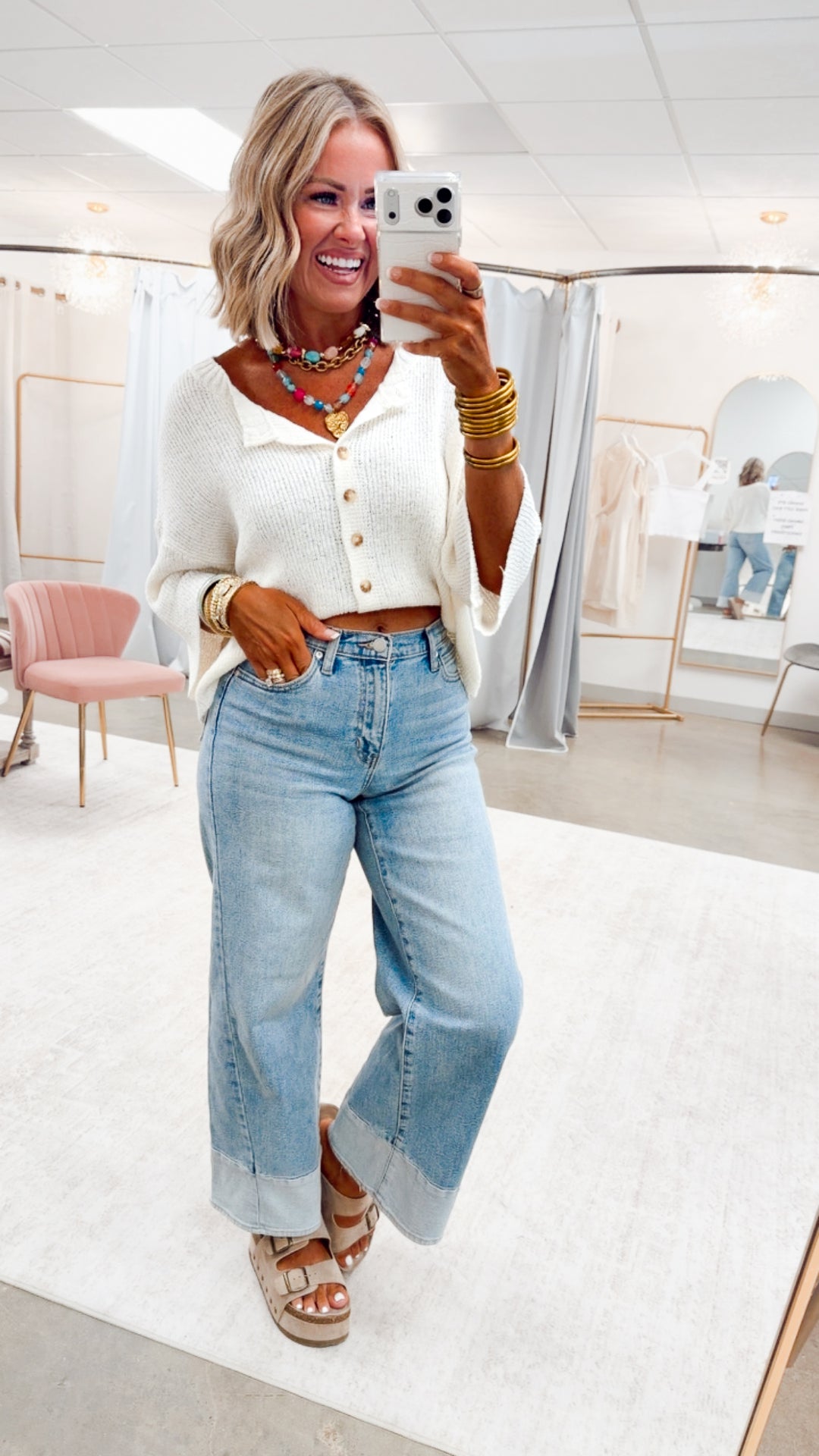 The Brandi Button Down Cardigan-Ivory