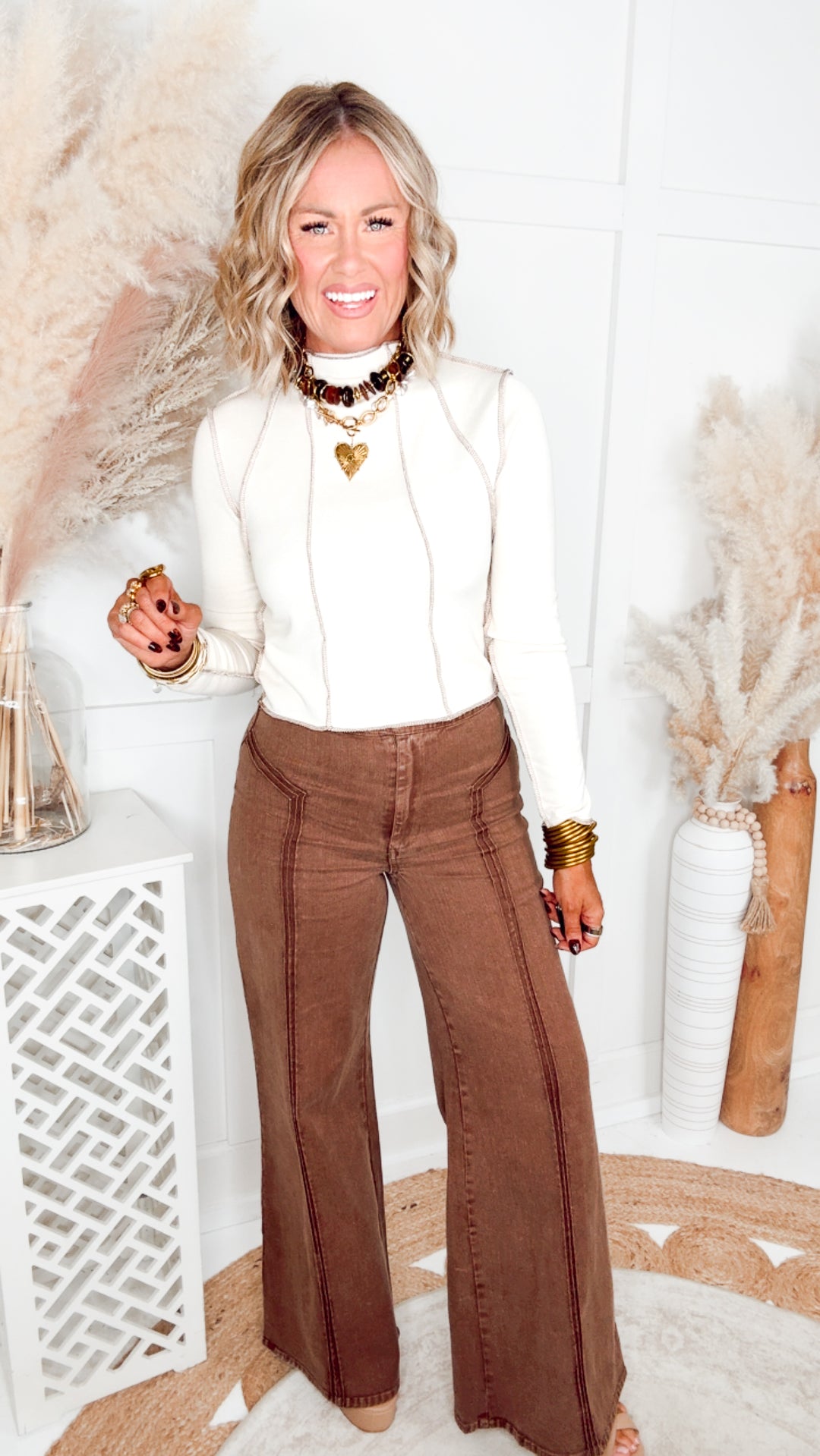 Vera Mock Neck Crop Top-Beige