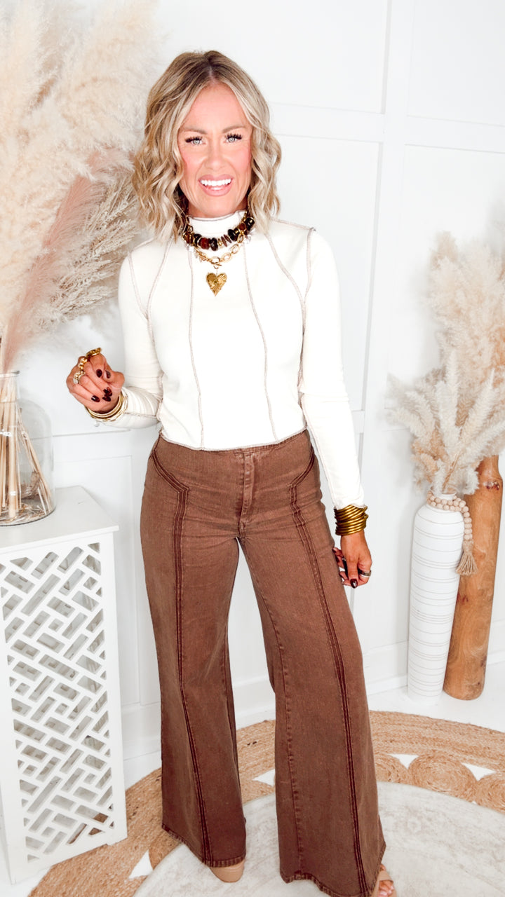 Vera Mock Neck Crop Top-Beige