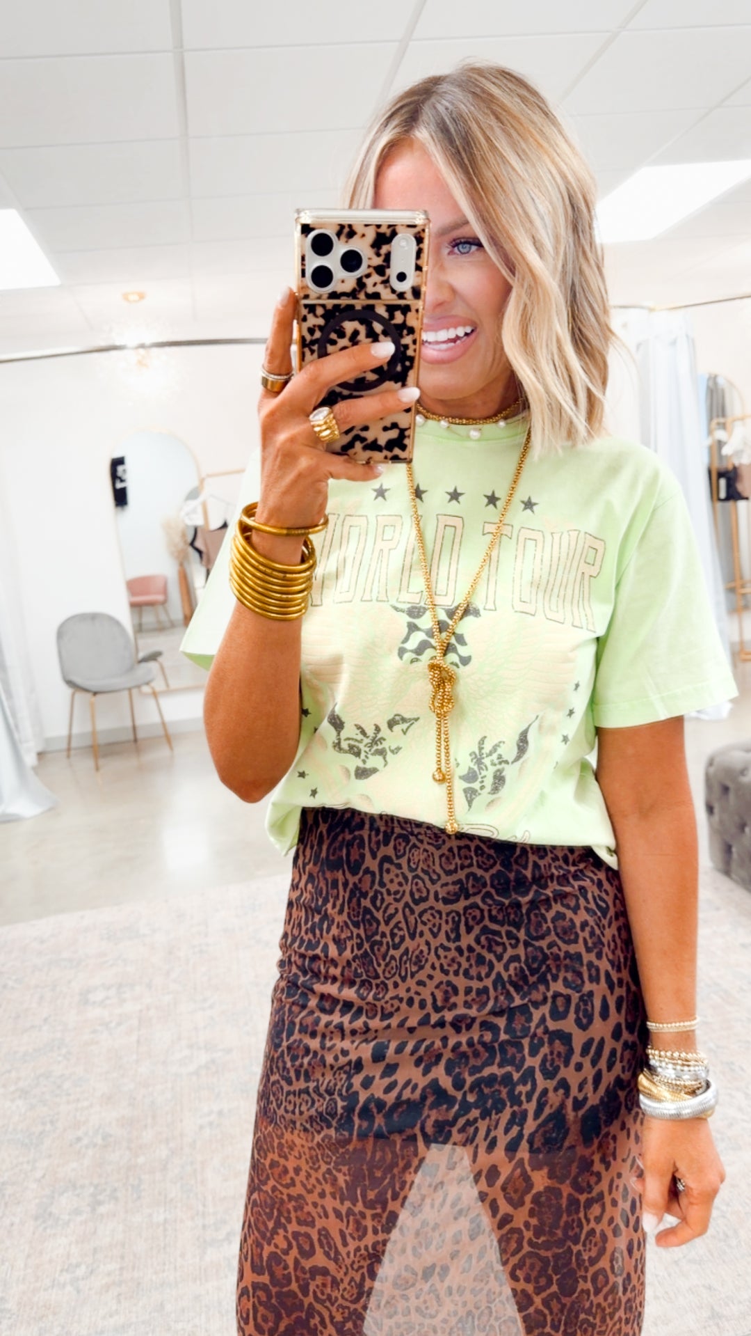 World Tour Rock N Roll Cropped Tee-Lime